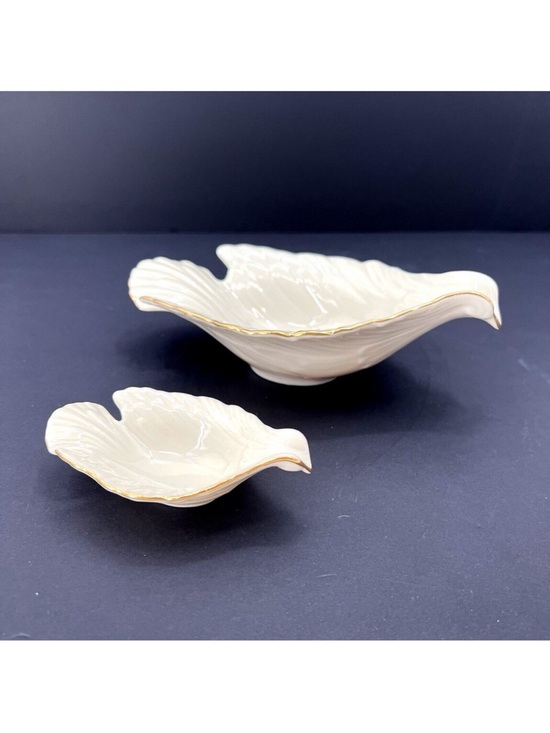 Lenox Other - Set of 2 Lenox China Dove Bird Shaped Nut Bowls Candy Dish Ivory Cream Gold Trim